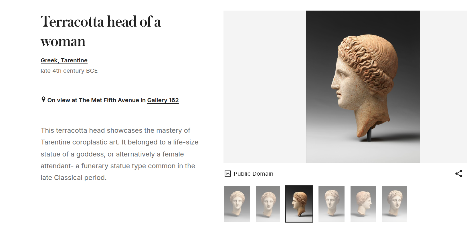 Greek woman's head sculpture