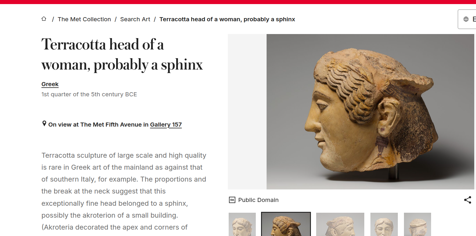 Greek woman's head sculpture, possible sphinx